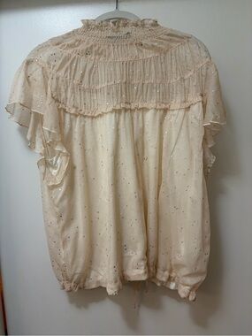 Lola & Sophie Cream Ruffled Yoke Blouse with Metallic Speckle